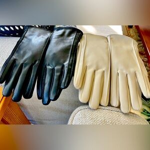 Two sets of faux leather unisex gloves, black and beige, size Medium never worn